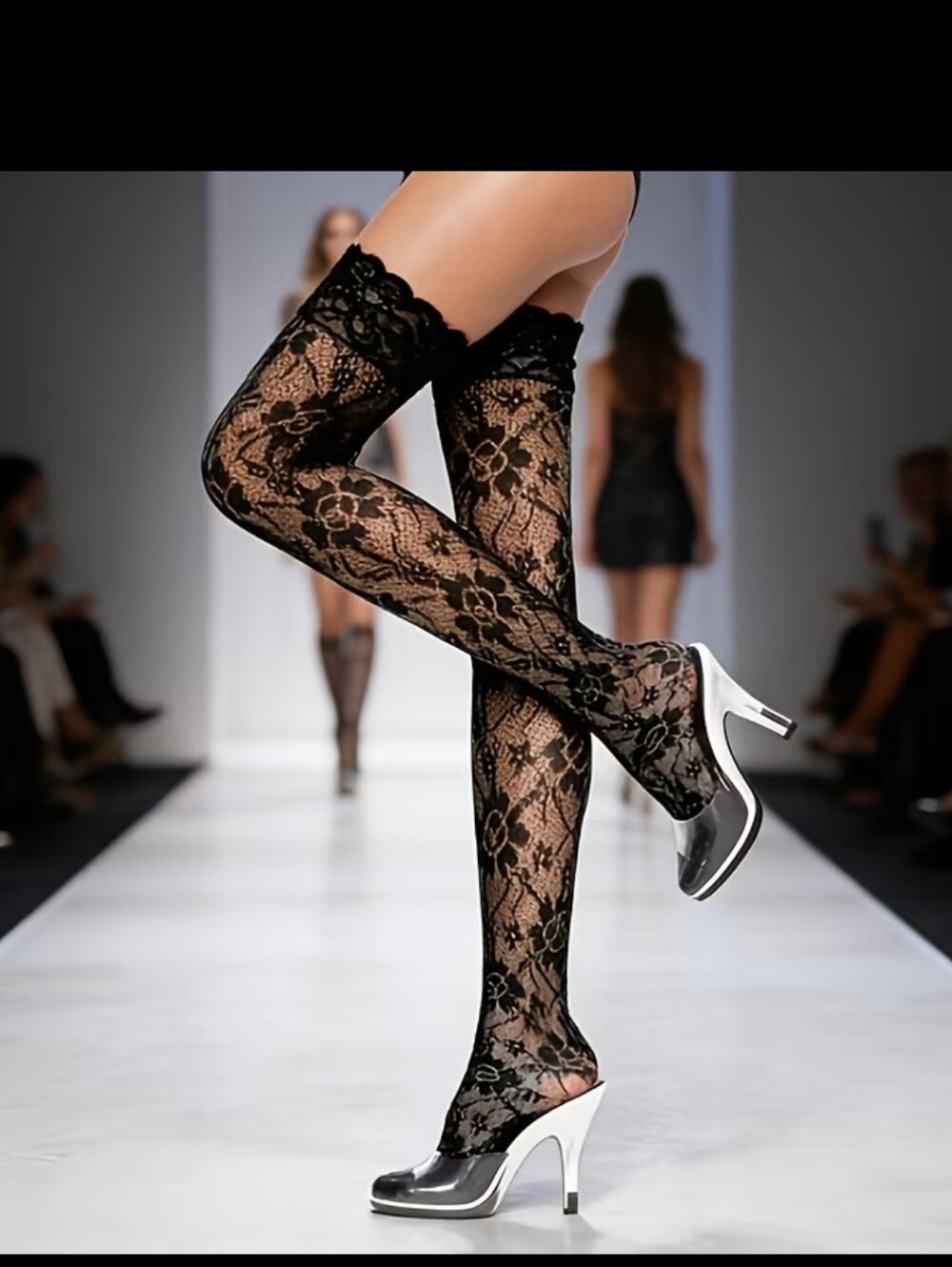Black Floral Lace Thigh High Stockings
